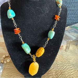 Silpada 925 Sterling silver turquoise, jasper, and amber fashion necklace 18”